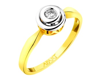Yellow and white gold ring with brilliant - 0,06 ct - fineness 585