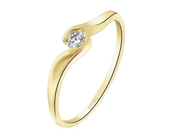 14 K Rhodium-Plated Yellow Gold Ring with Diamond - 0,10 ct - fineness 14 K