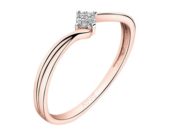 9 K Rhodium Plated Rose Gold Ring with Diamonds - 0,01 ct - fineness 9 K