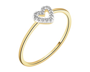 9 K Rhodium-Plated Yellow Gold Ring with Diamonds - 0,03 ct - fineness 9 K