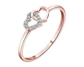 9 K Rhodium Plated Rose Gold Ring with Diamonds - 0,02 ct - fineness 9 K