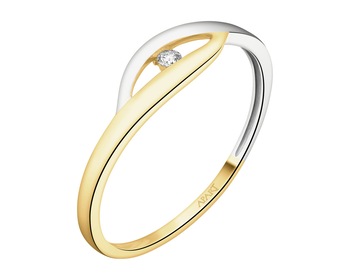 14ct Rhodium-Plated Yellow Gold Ring with Diamond - 0,02 ct - fineness 14 K