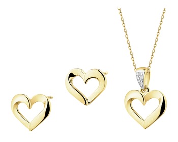 9 K Rhodium-Plated Yellow Gold Set with Diamonds - 0,01 ct - fineness 9 K