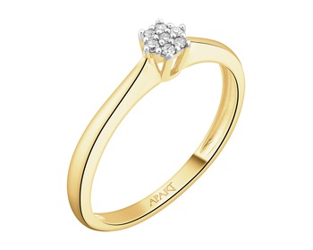 14 K Rhodium-Plated Yellow Gold Ring with Diamonds - 0,05 ct - fineness 14 K
