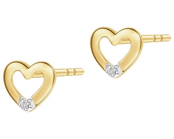 9 K Rhodium-Plated Yellow Gold Earrings with Diamonds - 0,008 ct - fineness 9 K