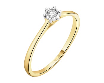 585 Yellow And White Gold Plated Ring with Diamond - 0,06 ct - fineness 585