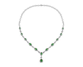 White gold necklace with brilliants and emeralds - fineness 14 K
