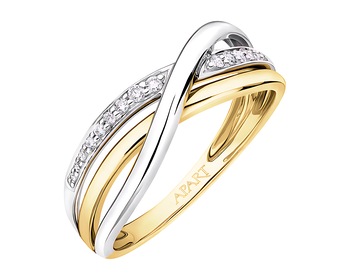 Yellow and white gold ring with brilliants - 0,06 ct - fineness 585