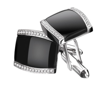 White gold cufflinks with diamonds and agates - fineness 14 K
