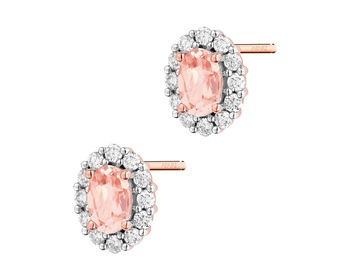 14 K Rhodium Plated Rose Gold Earrings with Diamonds - fineness 14 K
