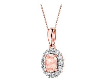 14 K Rhodium Plated Rose Gold Pendant with Diamonds - fineness 14 K