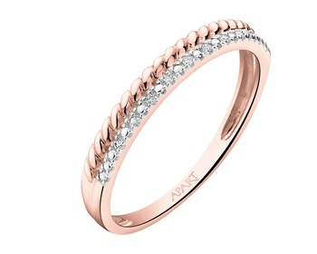 9 K Rhodium Plated Rose Gold Ring with Diamonds - 0,02 ct - fineness 9 K