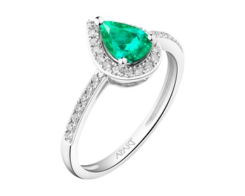 14 K Rhodium-Plated White Gold Ring with Diamonds - fineness 14 K