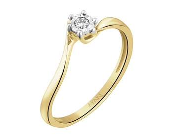 585 Yellow And White Gold Plated Ring with Diamond - 0,05 ct - fineness 585