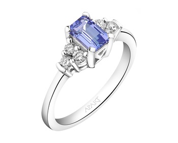 14 K Rhodium-Plated White Gold Ring with Diamonds - fineness 14 K