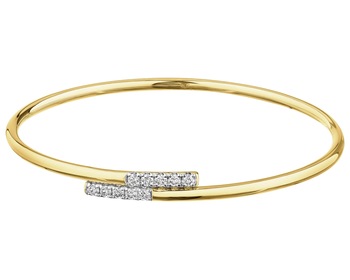 14 K Rhodium-Plated Yellow Gold Rigid Bracelet with Diamonds - 0,39 ct - fineness 14 K