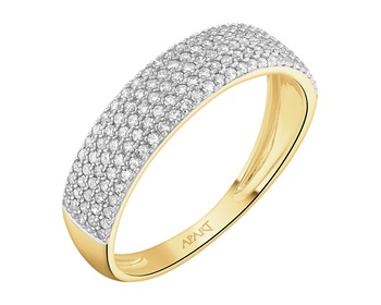 14 K Rhodium-Plated Yellow Gold Ring with Diamonds - 0,34 ct - fineness 14 K