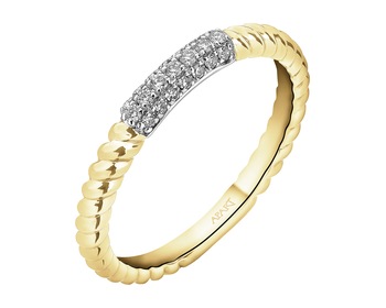 14 K Rhodium-Plated Yellow Gold Ring with Diamonds - 0,10 ct - fineness 14 K