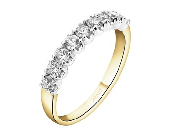 585 Yellow And White Gold Plated Band Ring with Diamonds - 0,51 ct - fineness 585