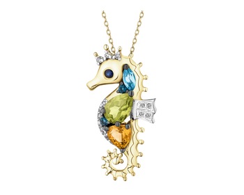 14 K Rhodium-Plated Yellow Gold Necklace with Diamonds - fineness 14 K