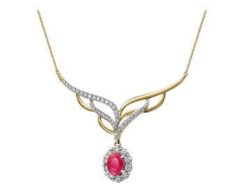 14 K Rhodium-Plated Yellow Gold Necklace with Diamonds - fineness 14 K