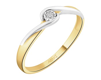 Yellow and white gold diamond ring - 0,02 ct - fineness 585