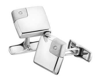 14ct White Gold Cufflink with Diamonds - 0,02 ct - fineness 14 K