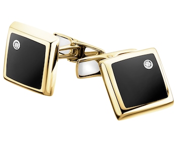 14ct Yellow Gold Cufflink with Diamonds - fineness 14 K