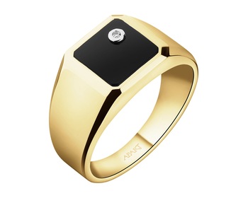 14 K Rhodium-Plated Yellow Gold Signet Ring - fineness 14 K