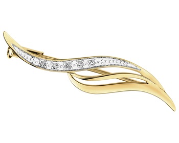 14 K Rhodium-Plated Yellow Gold Brooch with Diamonds - 0,03 ct - fineness 14 K