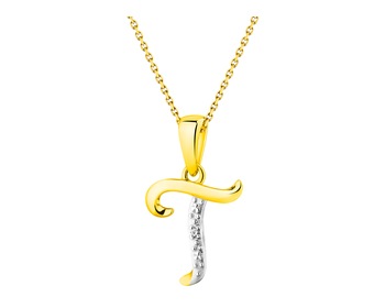 9 K Rhodium-Plated Yellow Gold Pendant with Diamond - 0,003 ct - fineness 9 K