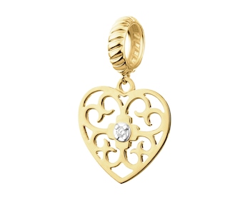 Yellow Gold Diamond Beads Pendant - Heart - 0,008 ct - fineness 9 K