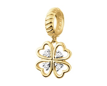 Yellow Gold Diamond Beads Pendant - Clover - 0,02 ct - fineness 9 K