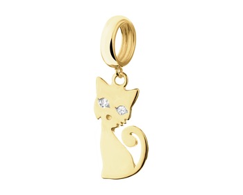 Yellow Gold Diamond Beads Pendant  - Cat - 0,01 ct - fineness 9 K