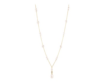 9 K Rhodium-Plated Yellow Gold Necklace with Diamond - fineness 9 K