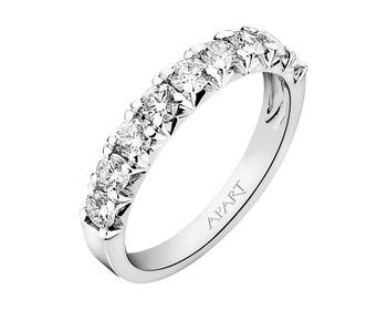 14 K Rhodium-Plated White Gold Band Ring with Diamonds - 0,75 ct - fineness 14 K