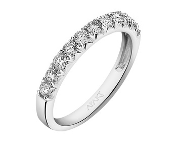 14 K Rhodium-Plated White Gold Band Ring with Diamonds - 0,50 ct - fineness 14 K