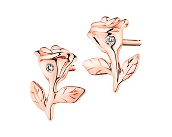 9 K Rhodium Plated Rose Gold Earrings with Diamonds - 0,006 ct - fineness 9 K