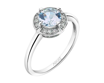 585 Rhodium-Plated White Gold Ring with Diamonds - fineness 14 K