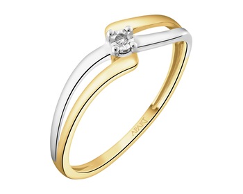 9 K Rhodium-Plated Yellow Gold Ring with Diamond - 0,006 ct - fineness 9 K