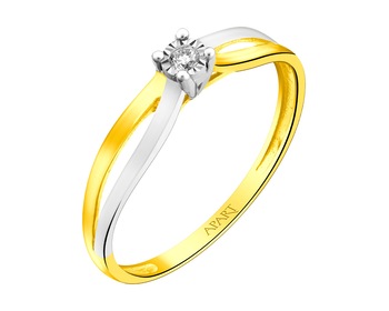 9 K Rhodium-Plated Yellow Gold Ring with Diamond - 0,02 ct - fineness 9 K