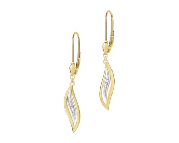 9 K Rhodium-Plated Yellow Gold Dangling Earring with Diamonds - 0,008 ct - fineness 9 K