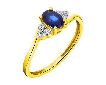 14 K Rhodium-Plated Yellow Gold Ring with Diamonds - fineness 14 K