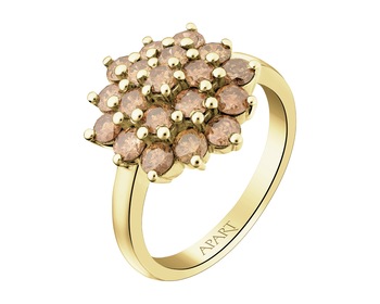 14 K Yellow Gold Ring with Diamonds Champagne - 1,56 ct - fineness 14 K