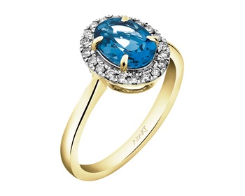 14 K Rhodium-Plated Yellow Gold Ring with Diamonds - fineness 14 K