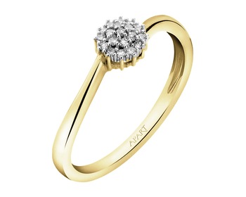 9 K Rhodium-Plated Yellow Gold Ring with Diamonds - 0,08 ct - fineness 9 K