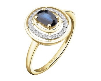 14 K Rhodium-Plated Yellow Gold Ring with Diamonds - fineness 14 K