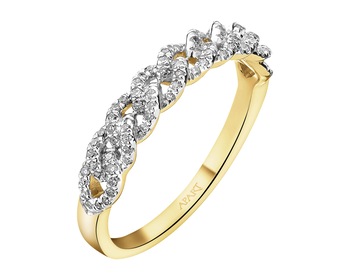 14 K Rhodium-Plated Yellow Gold Ring with Diamonds - 0,19 ct - fineness 14 K