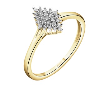 14 K Rhodium-Plated Yellow Gold Ring with Diamonds - 0,12 ct - fineness 14 K