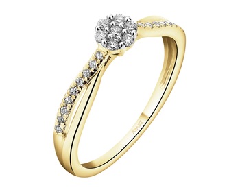 14 K Rhodium-Plated Yellow Gold Ring with Diamonds - 0,15 ct - fineness 14 K